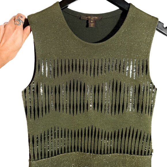 Louis Vuitton Resort 2016 Green Glitter Cut Out Sleeveless A-line Dress - Picture 3 of 10